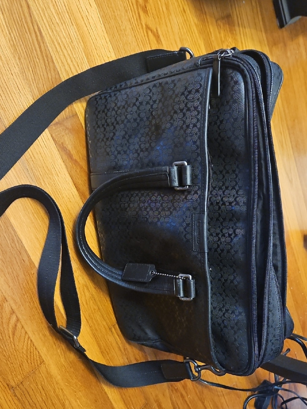 Coach Black Patterned Leather Briefcase with Adjustable Strap